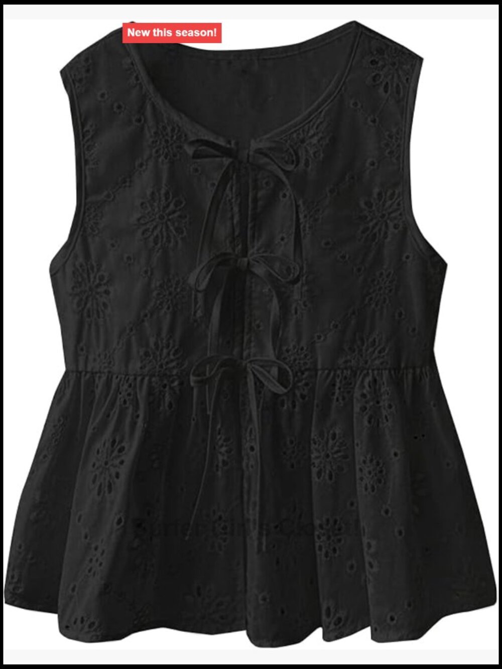 Women's Eyelet Cotton Babydoll Peplum Tank Top with Adjustable Bow Tie Front